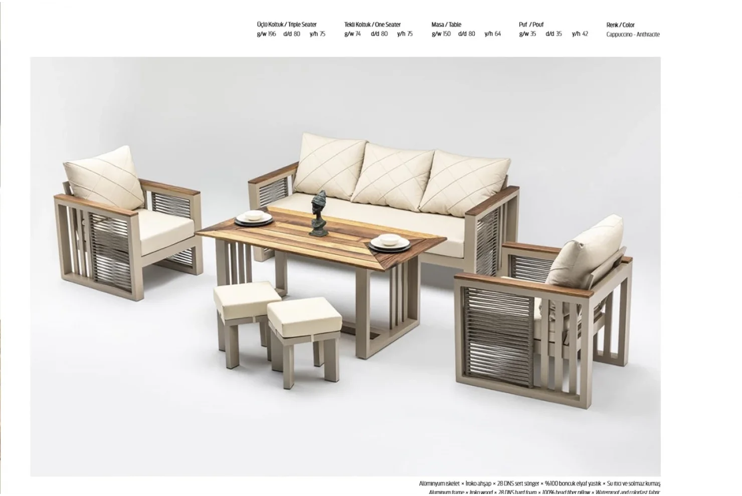 ROMA PLUS OTURMA GRUBU ALÜMİNYUM İP ÖRGÜLÜ 3+1+1+MASA+2PUF