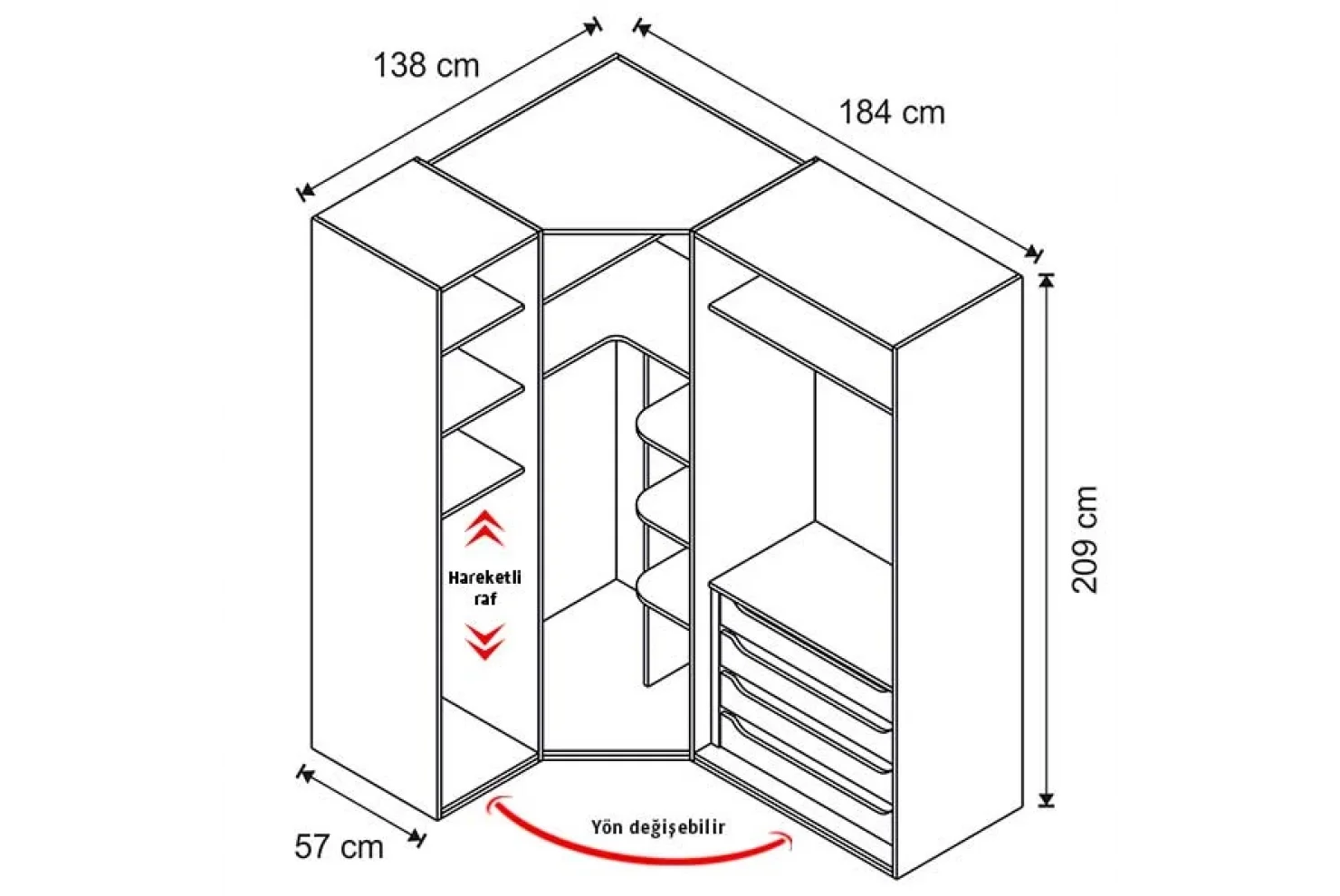 Rose Köşe Dolap (Seçenek 847)