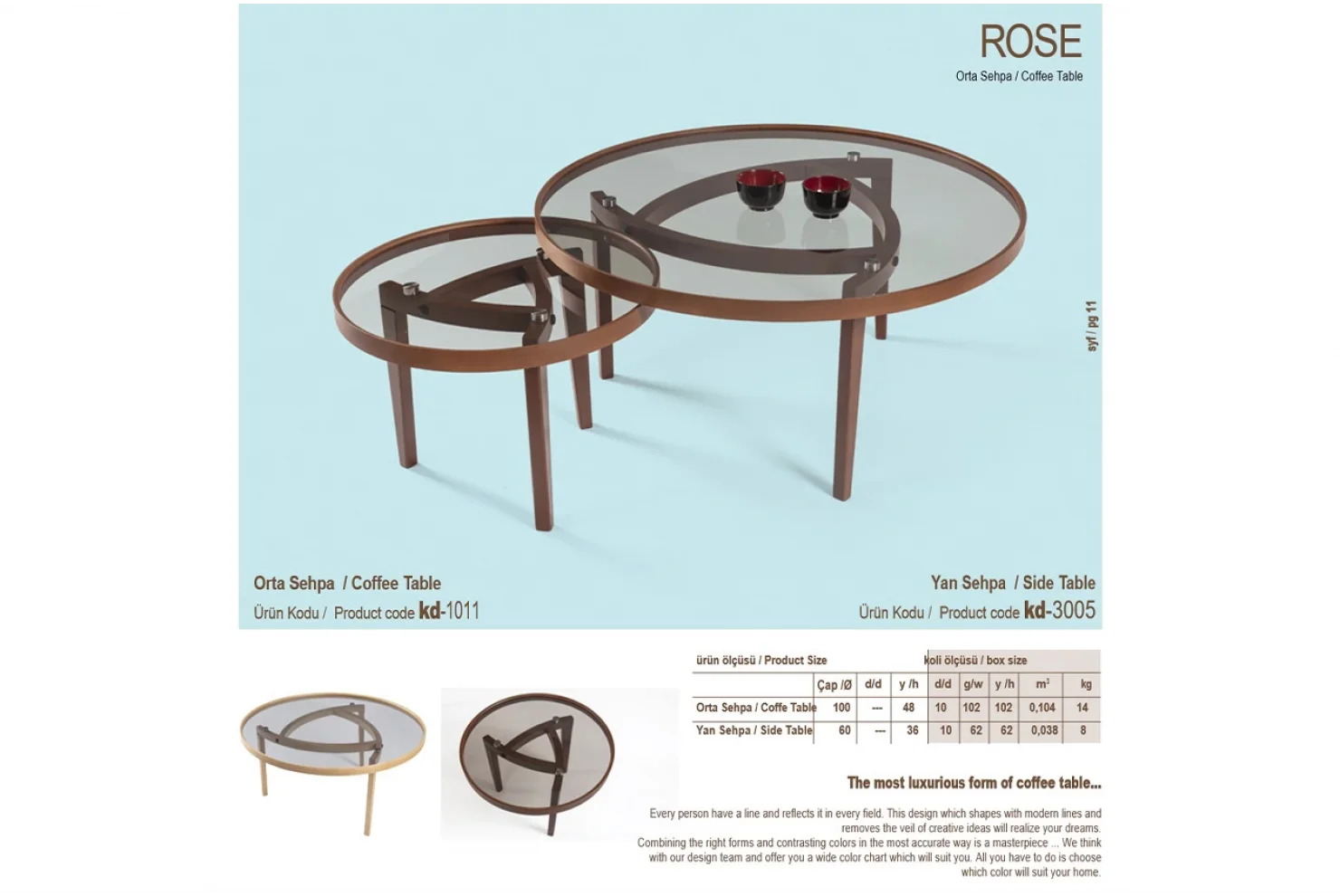 Rose Orta ve Yan Sehpa 2li Set