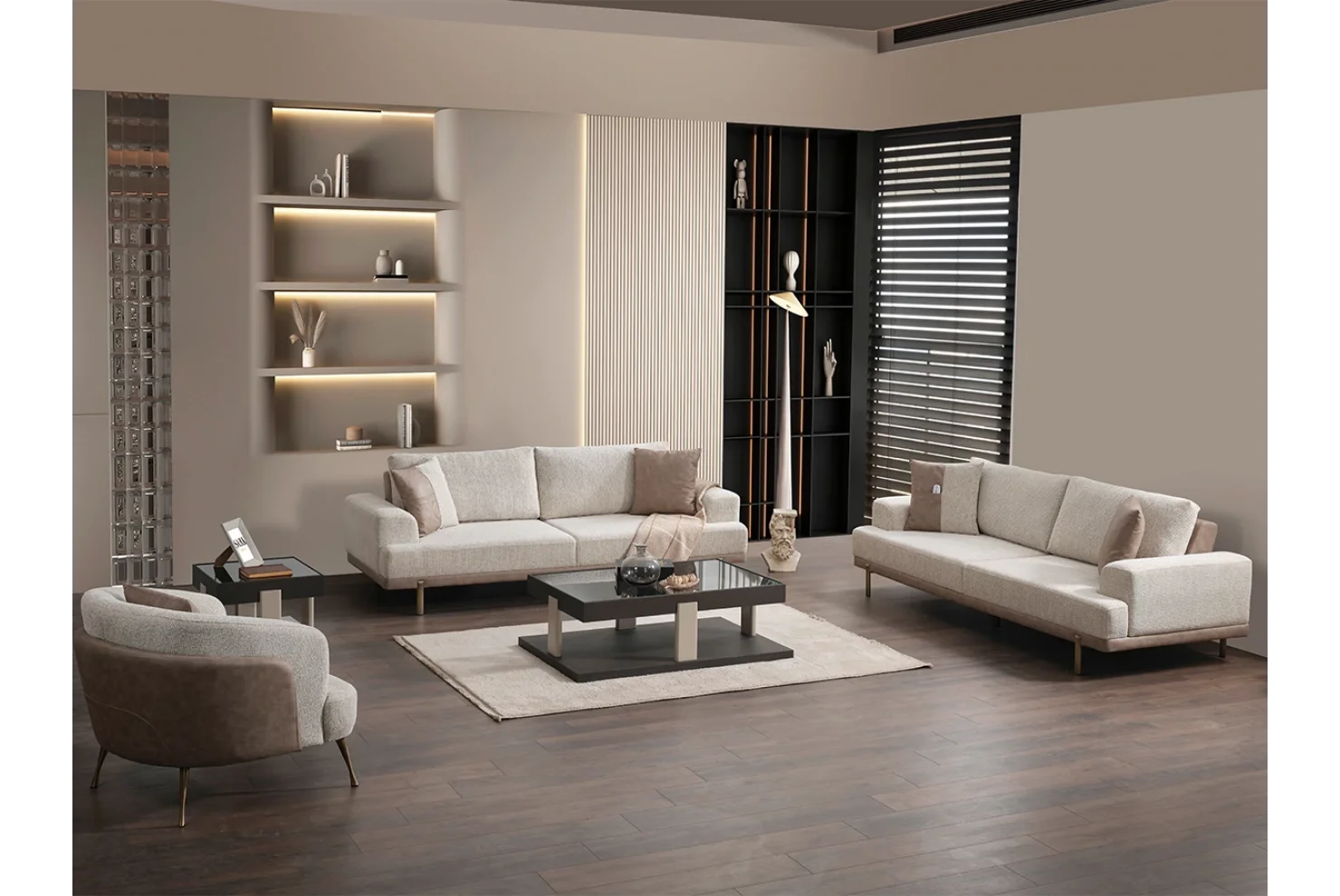 Traverten Koltuk Takımı | 3lü Koltuk 2 Adet - Berjer 1 Adet