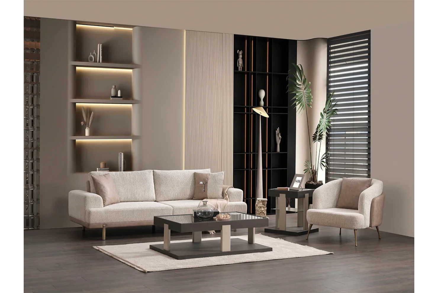 Traverten Koltuk Takımı | 3lü Koltuk 2 Adet - Berjer 1 Adet