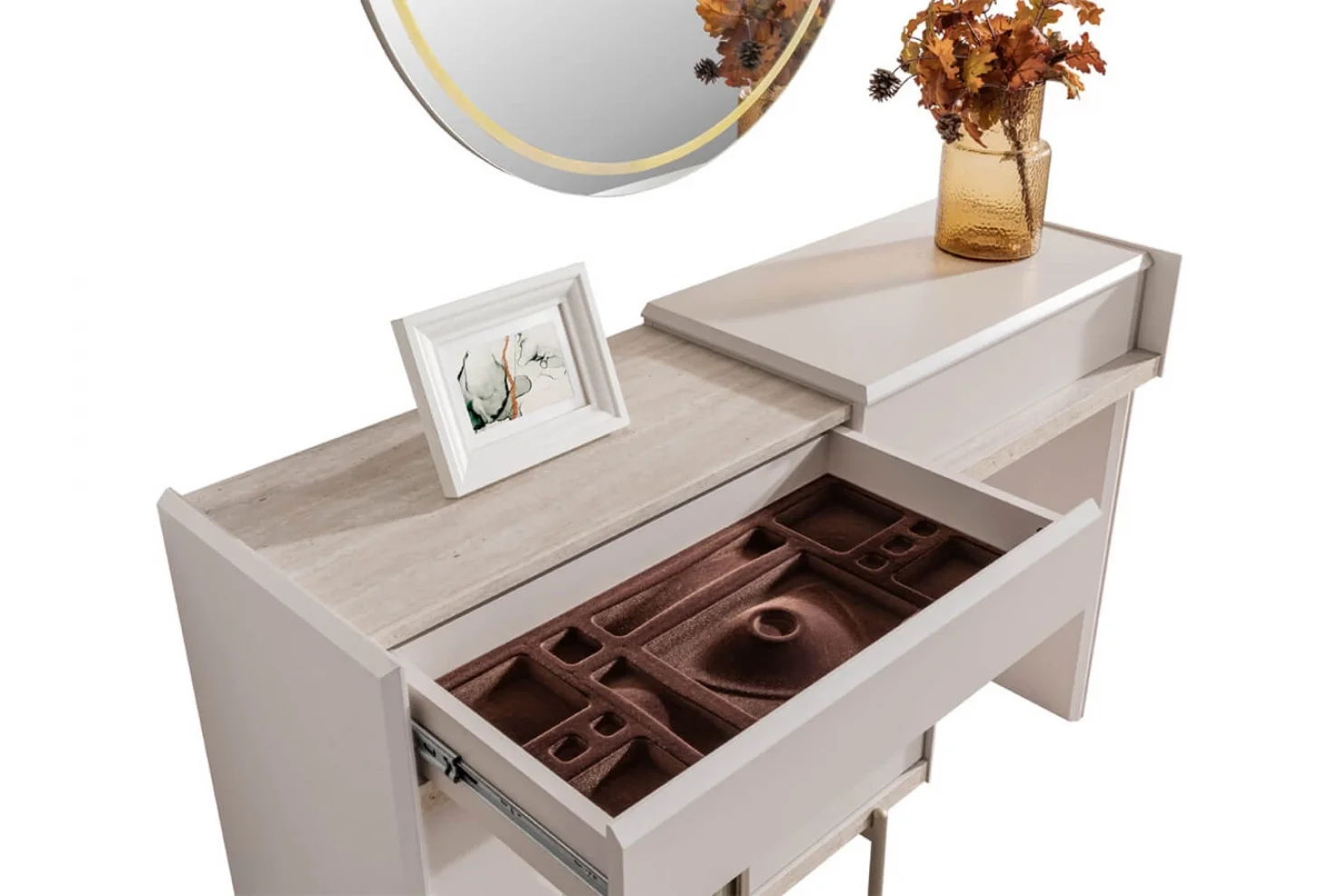 Velvet Şifonyer (Aynalı) + puf