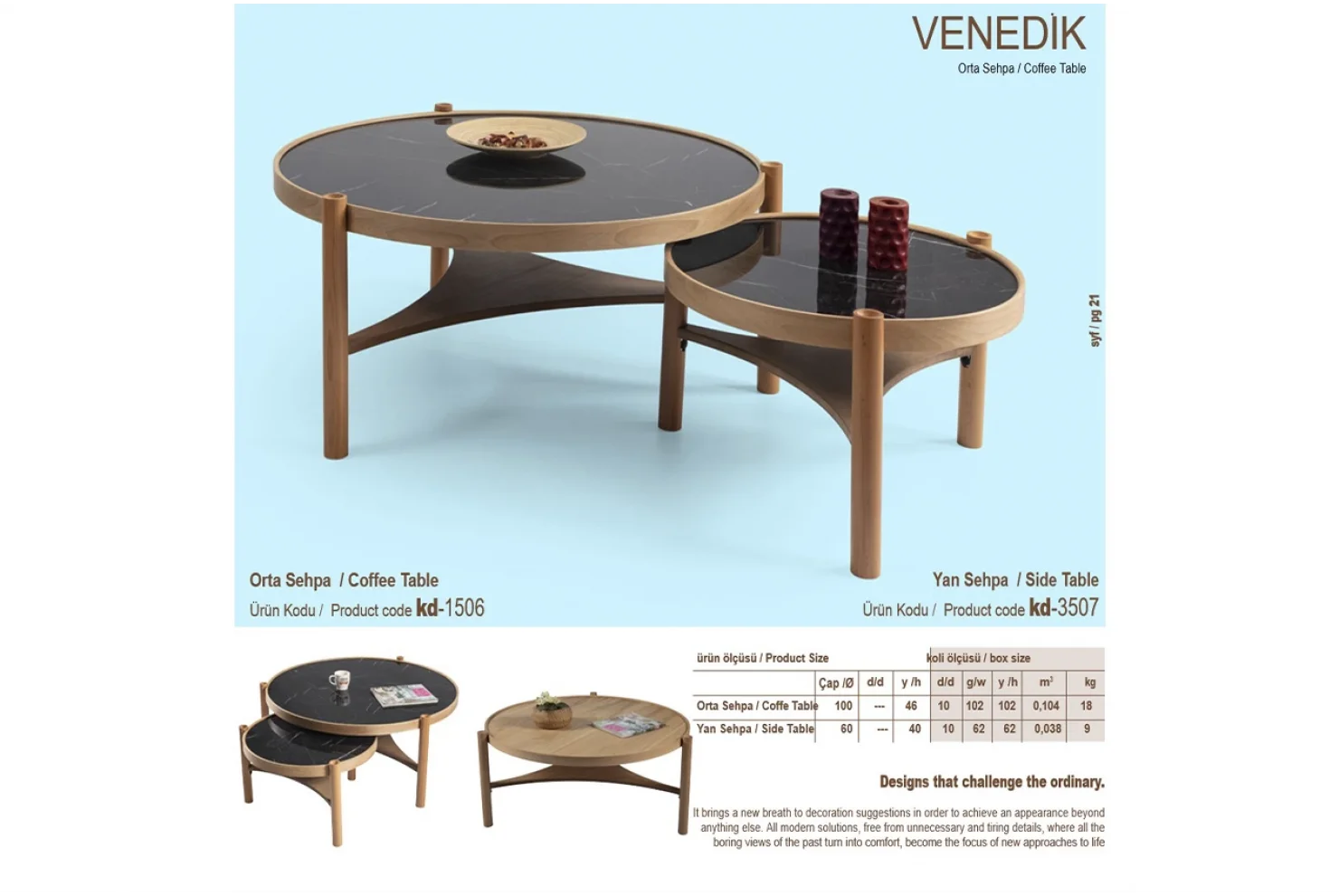 Venedik Orta ve Yan Sehpa 2li Set