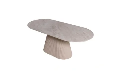 Bohem Mermer Baskılı Elips Konik Masa