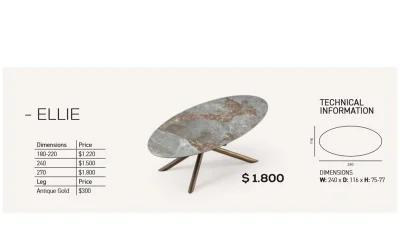 Ellie Seramik Masa - 240 cm