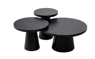 Konik Meşe Kaplamalı Siyah Sehpa Set