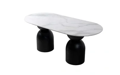 Kum Saati Mermer Baskılı Elips Masa