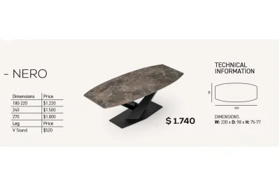 Nero Seramik Masa - 240 cm