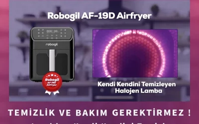 Robogil AF-19D Airfryer XXL 6,5Lt Cam Kapaklı Halojen Lambalı Sıcak Hava Fritözü