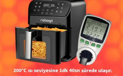 Robogil AF-19D Airfryer XXL 6,5Lt Cam Kapaklı Halojen Lambalı Sıcak Hava Fritözü