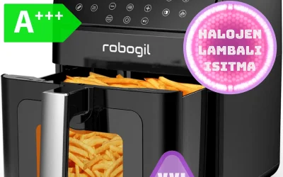 Robogil AF-19D Airfryer XXL 6,5Lt Cam Kapaklı Halojen Lambalı Sıcak Hava Fritözü