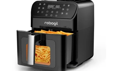 Robogil AF-19D Airfryer XXL 6,5Lt Cam Kapaklı Halojen Lambalı Sıcak Hava Fritözü