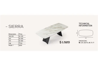 Sierra Seramik Masa - 270 cm