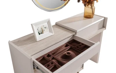 Velvet Şifonyer (Aynalı) + puf