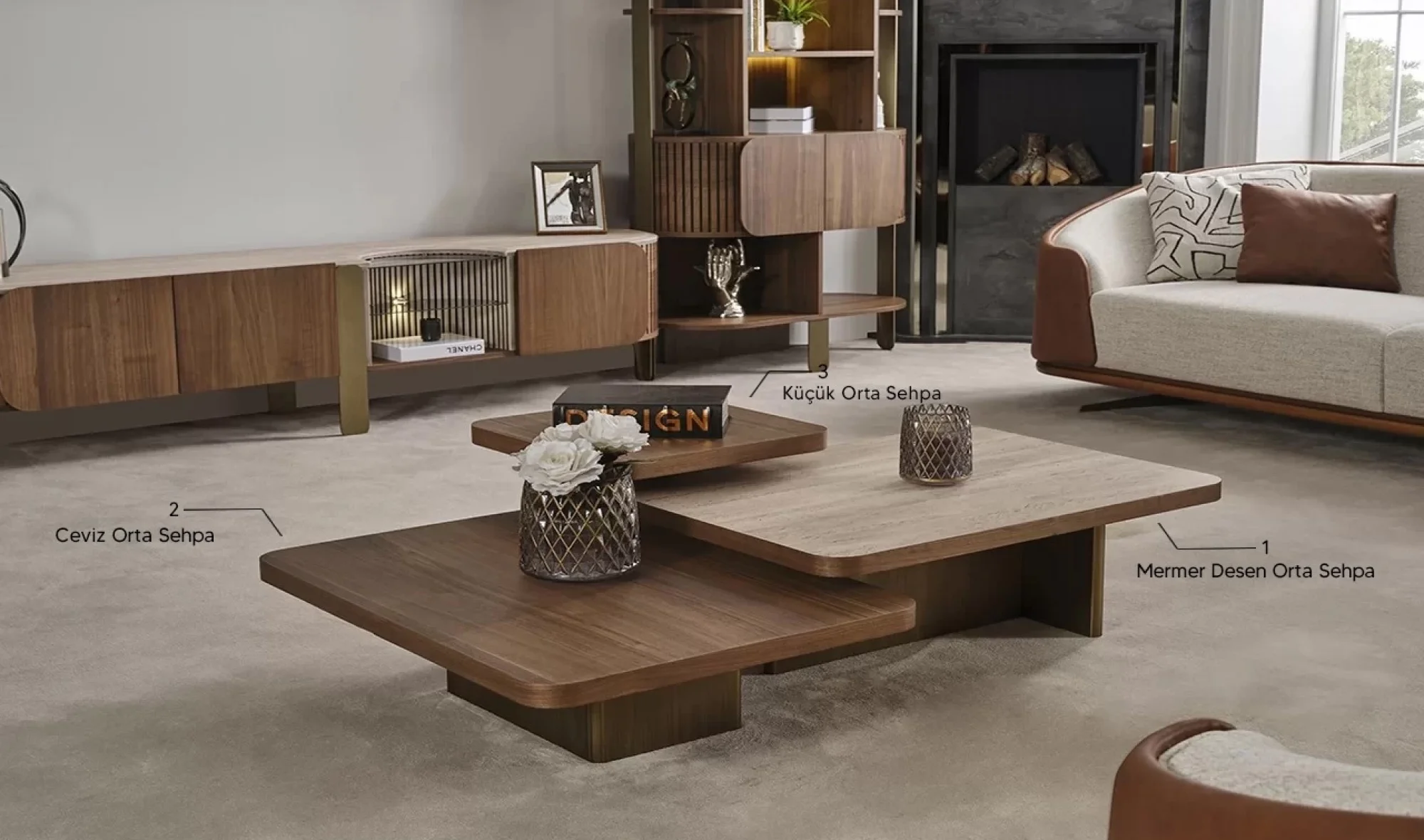 Adora Orta Sehpa (Mermer Desen) (G,92-D,69-Y,33)