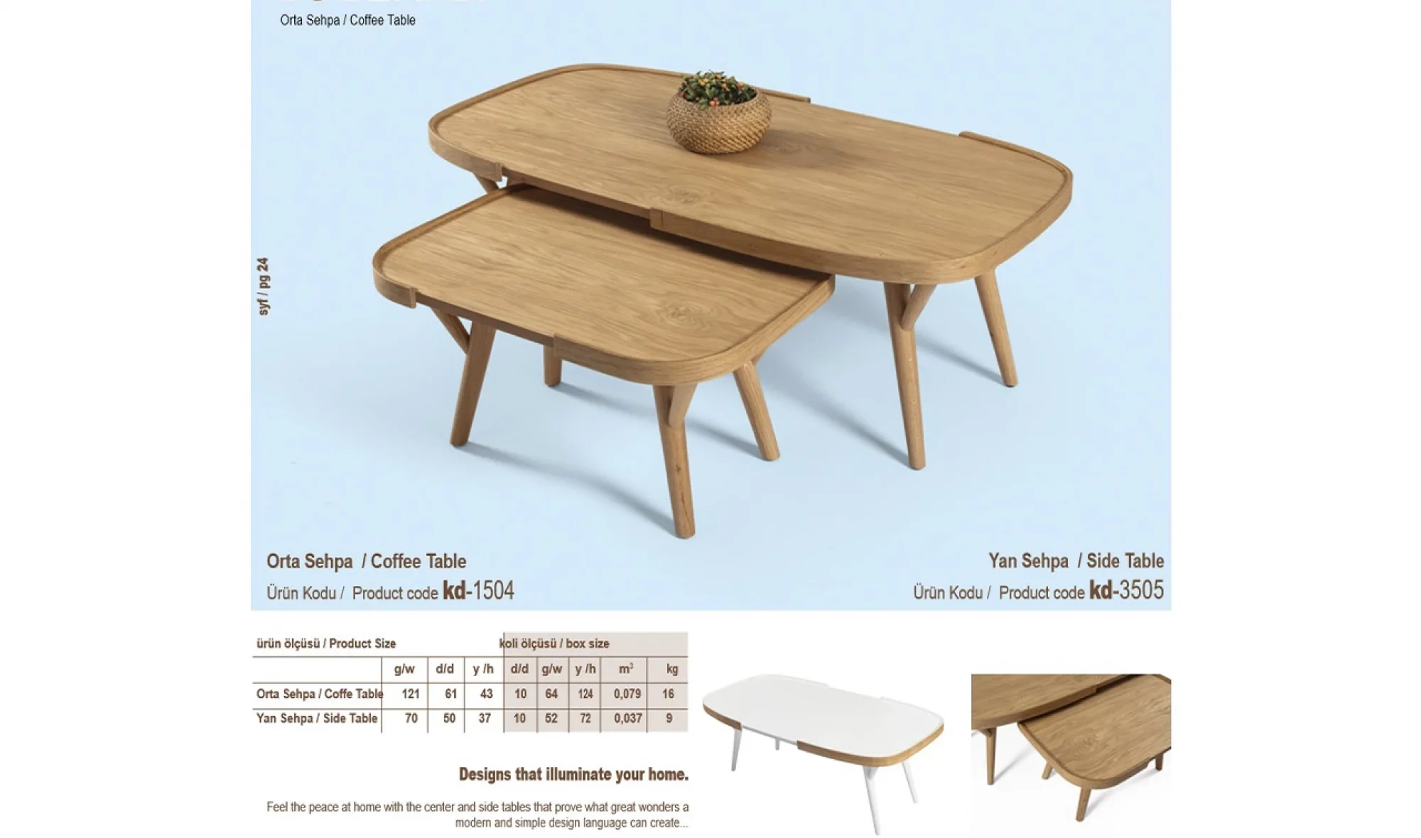 Butterfly Orta ve Yan Sehpa 2'li Set