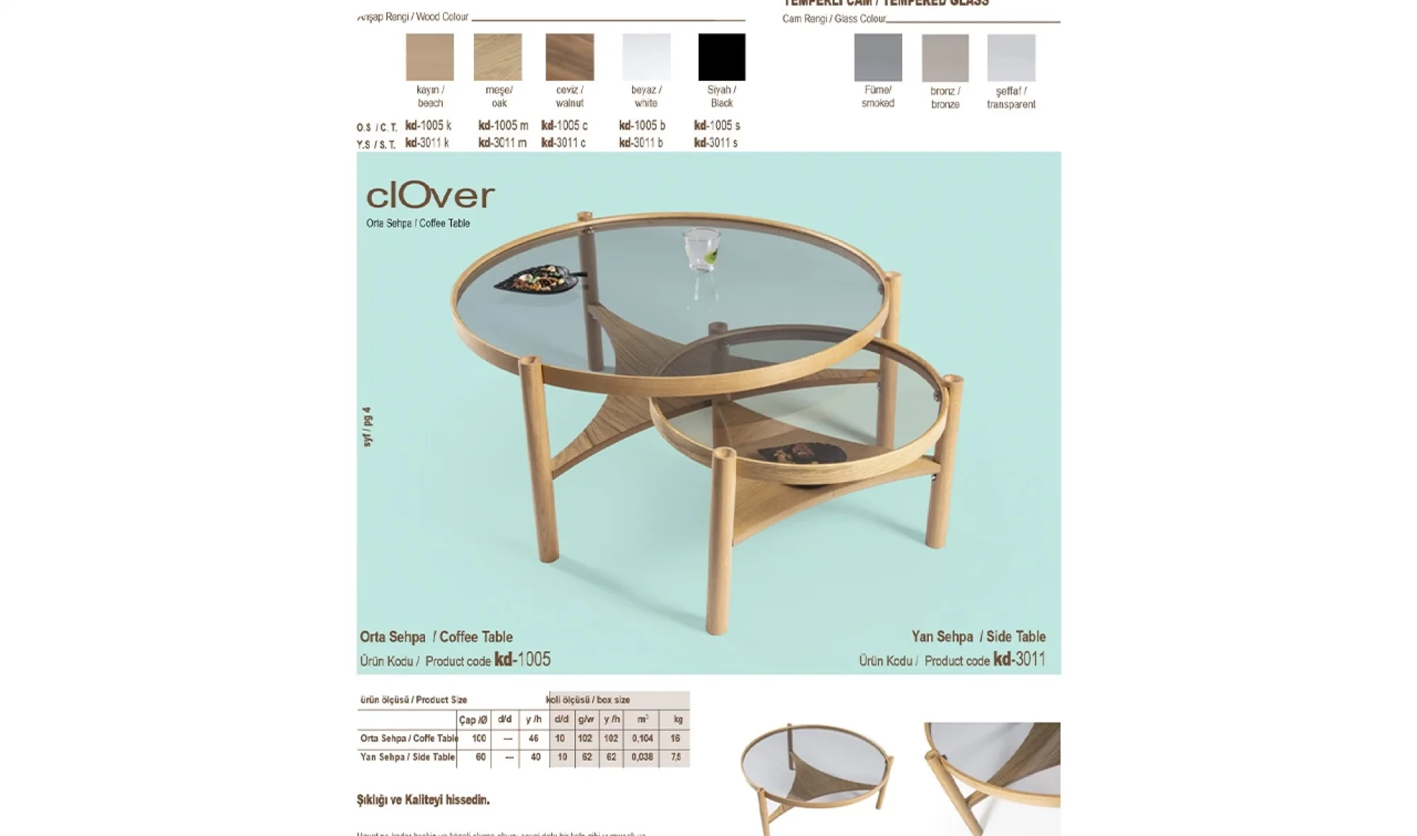 Clover Orta ve Yan Sehpa 2'li Set