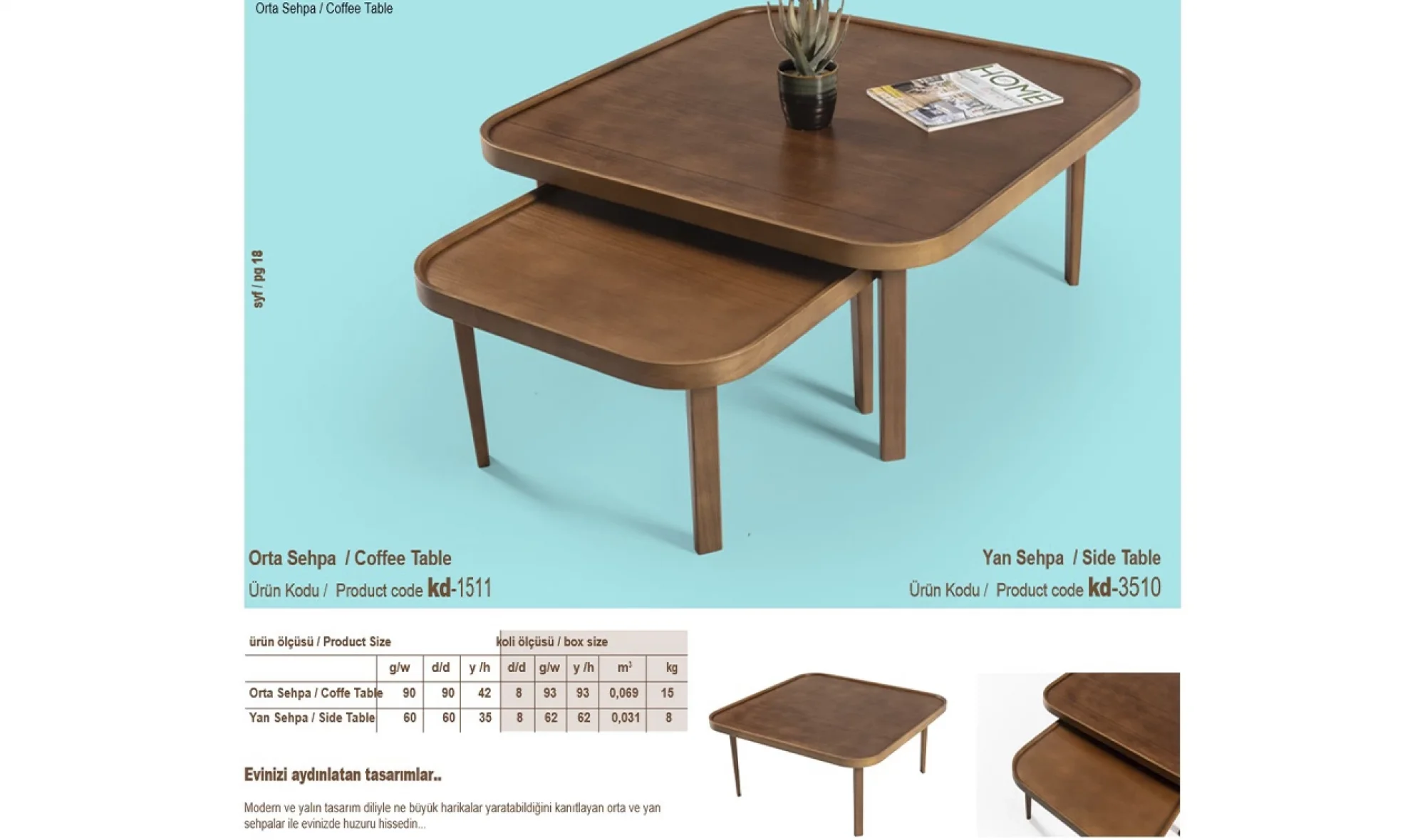 Hera Orta ve Yan Sehpa 2'li Set