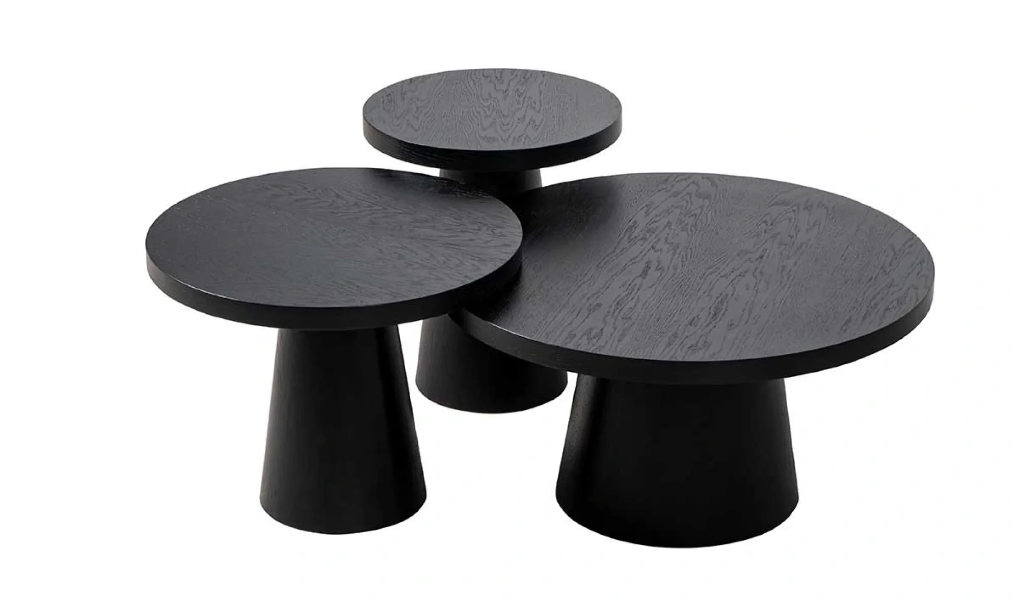 Konik Meşe Kaplamalı Siyah Sehpa Set