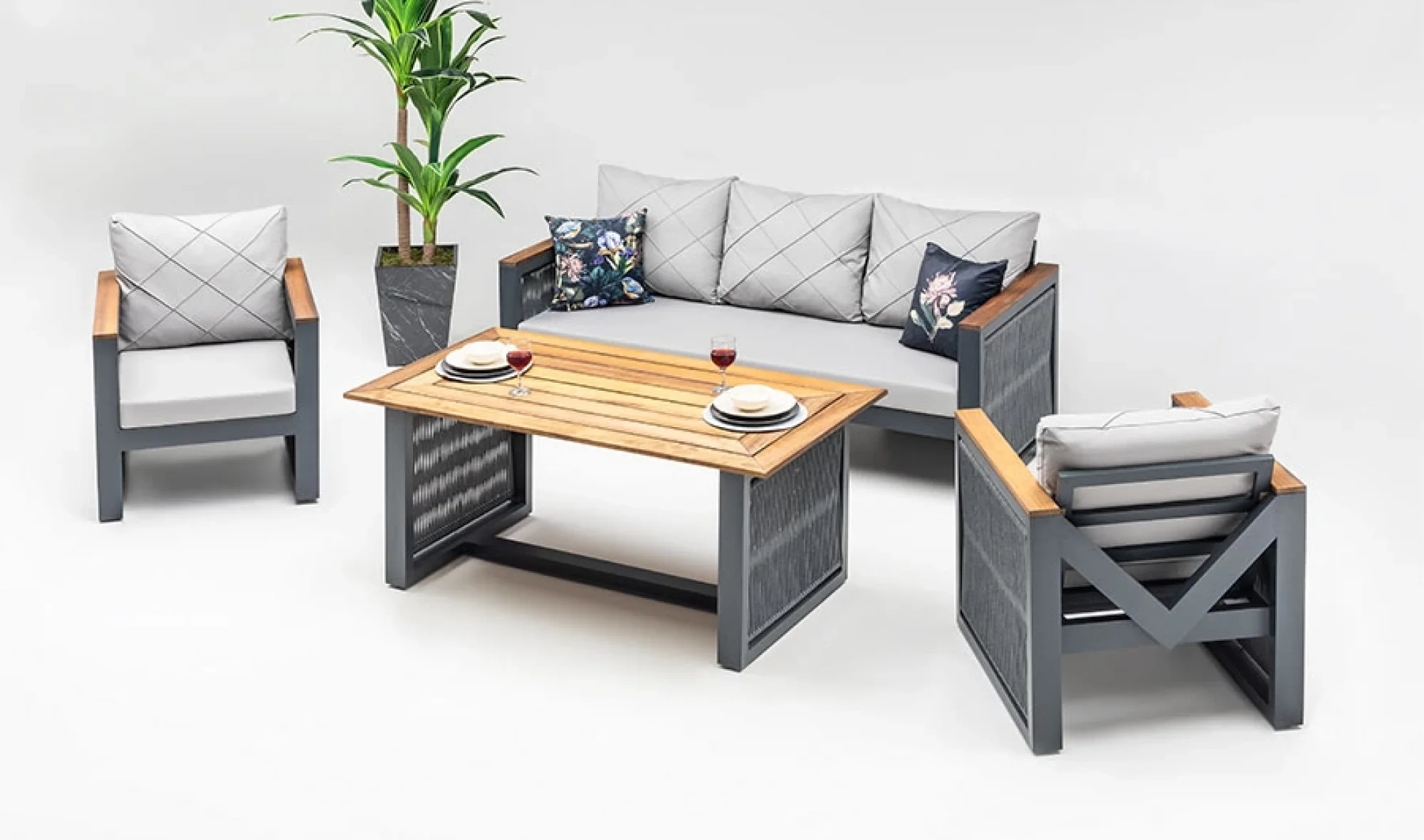 MİLANO OTURMA GRUBU ALÜMİNYUM İP ÖRGÜLÜ 3+1+1