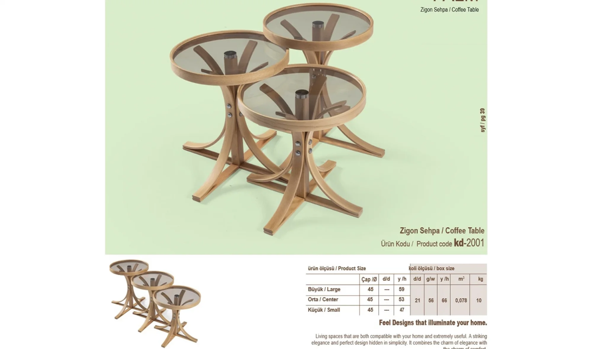 Palm 3'lü Zigon Sehpa