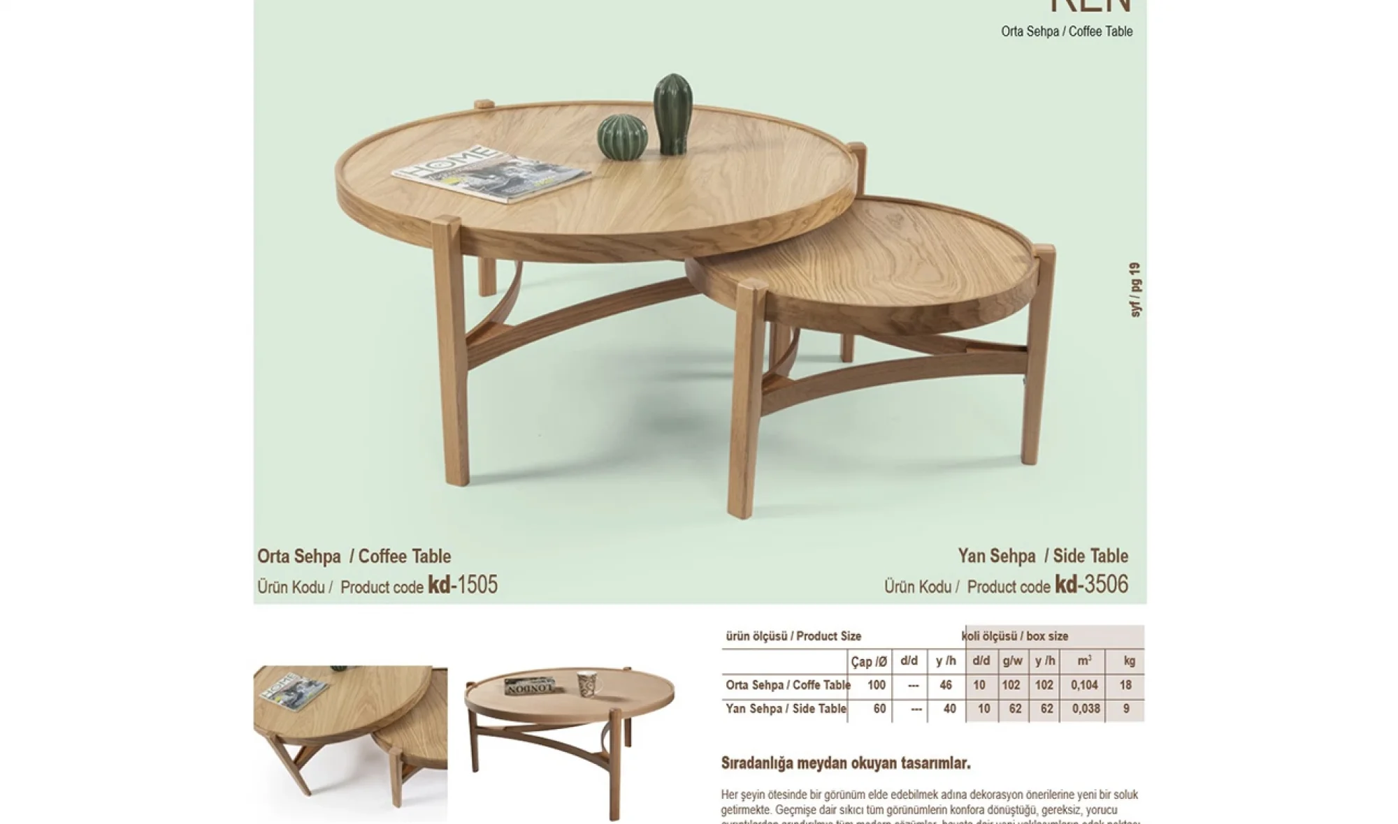 Ren Orta ve Yan Sehpa 2'li Set