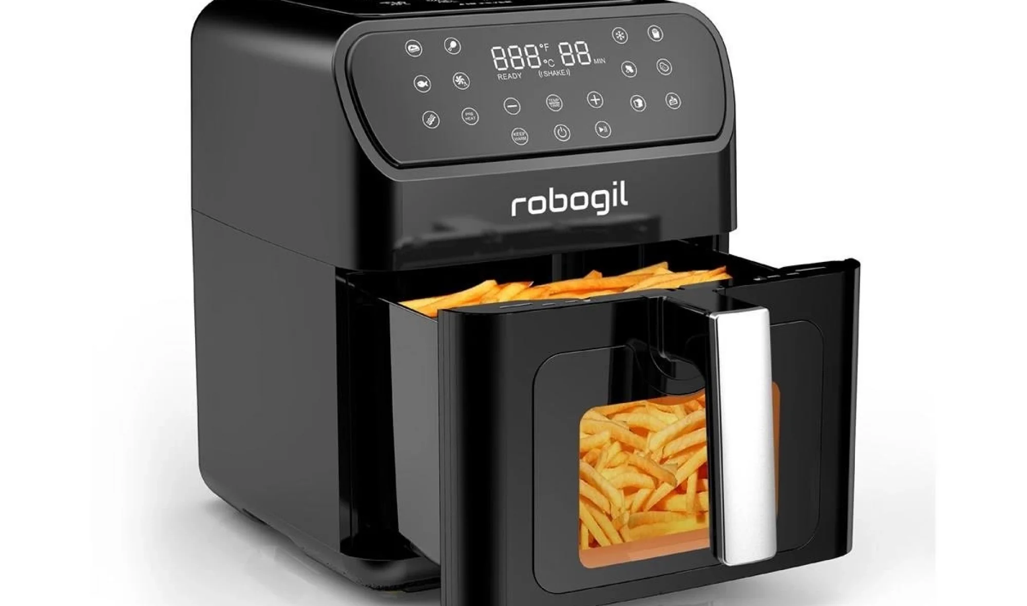 Robogil AF-19D Airfryer XXL 6,5Lt Cam Kapaklı Halojen Lambalı Sıcak Hava Fritözü