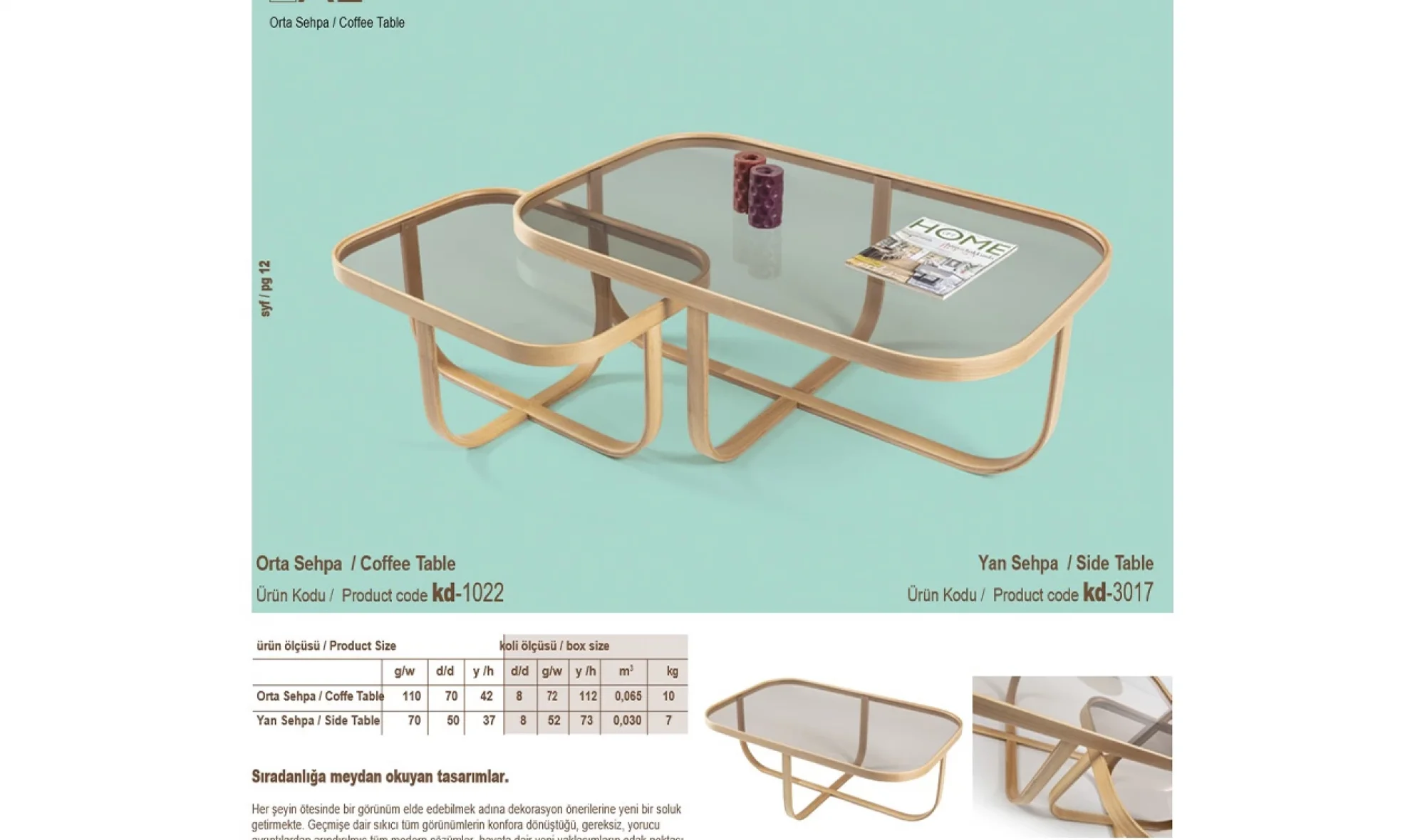 Tual Orta ve Yan Sehpa 2'li Set