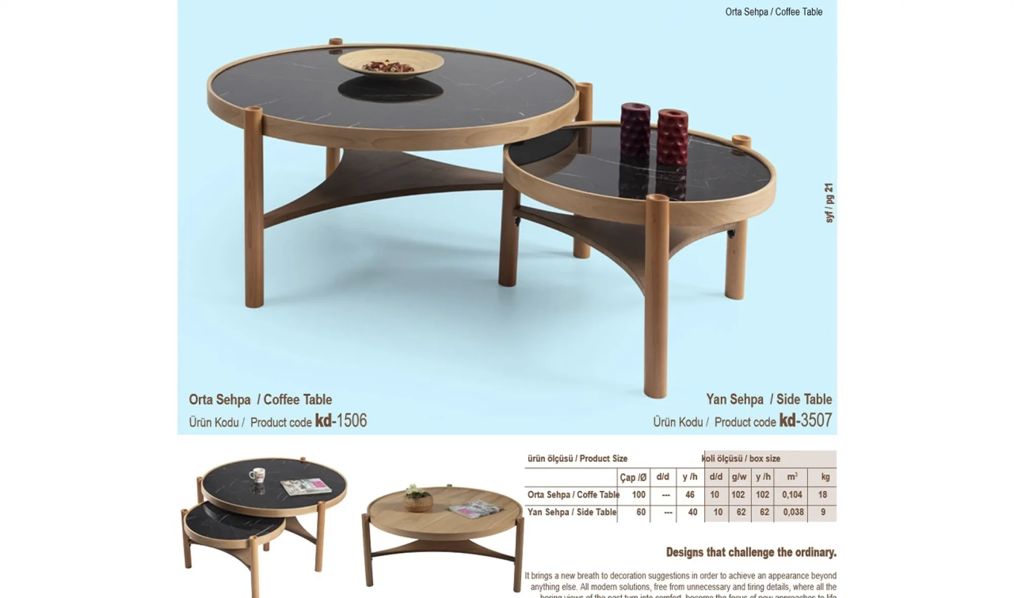 Venedik Orta ve Yan Sehpa 2'li Set