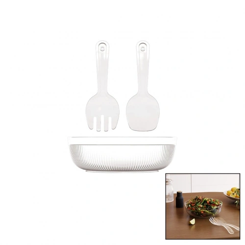 DÜNYA-10728-102 ( 3PCS )( BEYAZ ) SALATA SETİ ( MİKA & KRİSTAL PLASTİK ) ( 4000ML KASE & ÇATAL & KAŞIK )*18=K