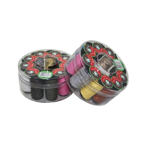 FAMİLY ( YUVARLAK KUTU ) DİKİŞ MAKARA İPLİK SETİ ( İĞNELİ ) ( PLASTİK KUTULU )*10X18