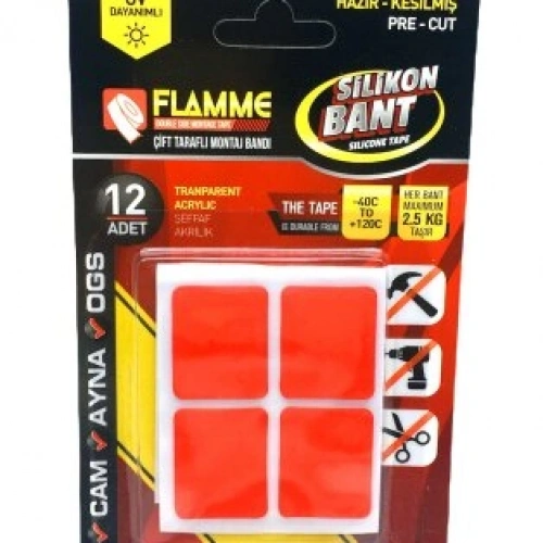FLAMME SİLİKON ( 12PCS ) ÇİFT TARAFLI ( MONTAJ ) BANT*25X10