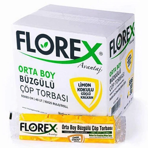 FLOREX-401 AVANTAJ ( LİMON KOKULU ) ( BÜZGÜLÜ ) ( ORTA ) ( 10PCS ) 55X60CM ÇÖP TORBA*25=K