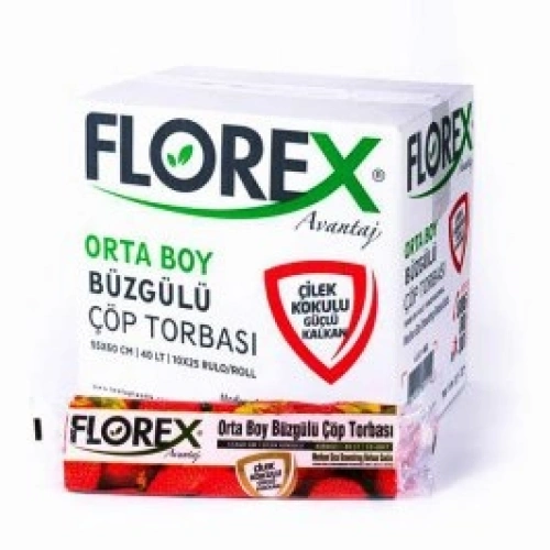 FLOREX-402 AVANTAJ ( ÇİLEK KOKULU ) ( BÜZGÜLÜ ) ( ORTA ) ( 10PCS ) 55X60CM ÇÖP TORBASI*25=K