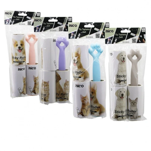 İBİCO İ21-086 ( 3PCS SET) ( PATİ SAPLI ) ( YAPIŞKANLI ) PRATİK TÜY TOPLAYICI RULO BANT ( 1-SAPLI=60 YAPRAK + 2-YEDEK=2X60)*12X8