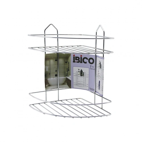 İBİCO K13-018 ( 2 KATLI & ÜÇGEN ) ( KROM ) ( METAL ) BANYO KÖŞELİK & DUŞKABİN RAF*12