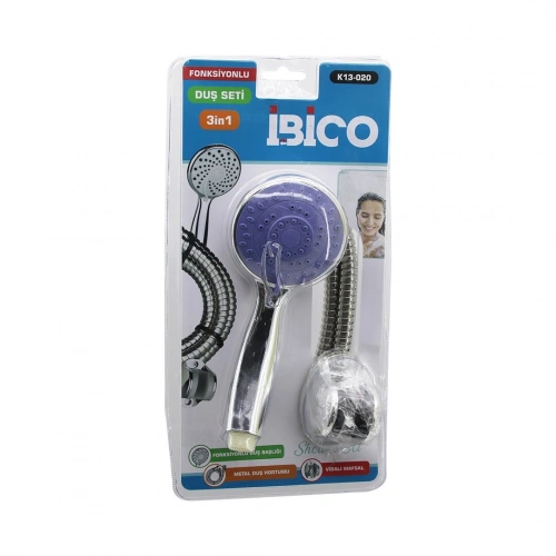 İBİCO K13-020 (VAKUMLU AMBALAJ) (3İN1) DUŞ SETİ ( FONKSİYONLU DUŞ BAŞLIK & METAL DUŞ HORTUM & MAFSAL=ASKI VİDALI )*36                                 kpy161