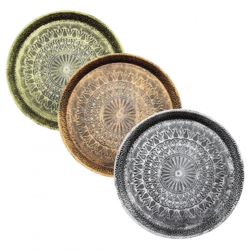 İBİCO ( YUVARLAK ) ( ESKİTME YALDIZLI ) PLASTİK ( ANTİK TEPSİ ) ( SARI & GÜMÜŞ & BAKIR )*50