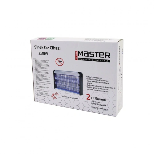 MASTER MTR-2X10 SİNEK ÖLDÜRÜCÜ CIZ CİHAZI MAKİNE (20W) (2PCS LED FLORESAN) (60M2 ETKİLİ) (3000V GERİLİM) (42X10X31.5CM)*6