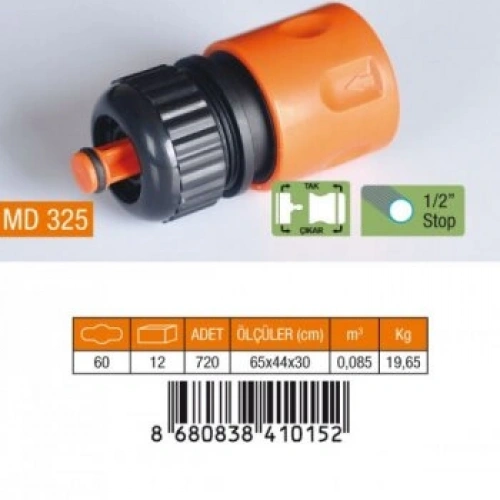 MEDALYAN MD-325 ( 1/2 ) HORTUM BAĞLANTI ADAPTÖRÜ ( STOPLU )*60X12