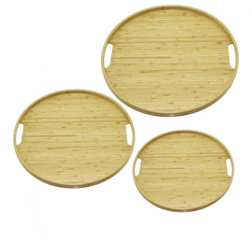 PABLITO HOME PBT-010 ( 3 BOY ) ( YUVARLAK ) ( BAMBU AHŞAP ) TEPSİ SETİ ( ÇAP: 30 & 35 & 38CM )*12