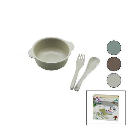 QLUX BSF-00980 BLW SET NO-2 BEBEK BESLENME SETİ ( 3PCS=1-MAMA KABI + 1-KAŞIK + 1-ÇATAL ) ( 400ML ) ( RENKLİ PLASTİK )*10=K