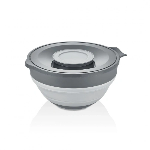 QLUX L-00960-2 ( 2İN1 ) ( KATLANABİLİR ) ( KAPAKLI ) MİKSER KABI ( SİLİKON & PLASTİK ) ( GRİ ) ( 3250ML )*8=K