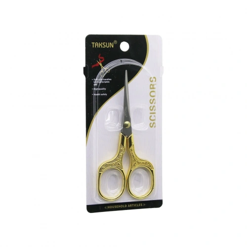 TAKSUN SCISSORS ES-002-G ( ALTIN & GOLD SAPLI ) BIYIK BERBER MAKASI ( 12.8X5.7CM )*12X24