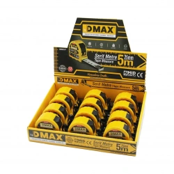 DMAX DMX-4747 ( 5MT X 25MM ) ÇELİK ŞERİT METRE ( STOPLU ) ( OTOMATİK KİLİT= BAS DURDUR & ÇEK SARSIN )*12X8