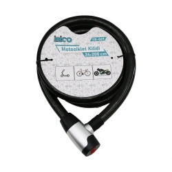 İBİCO İ18-069 (ANAHTARLI) (METAL KAPLAMA KAFA) (ÇEK-İT KİLİT KAPAK) MOTOR & BİSİKLET KİLİT (ÇELİK TEL) (SİYAH ŞEFFAF KILIF) (24MMX200CM)*20