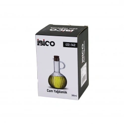İBİCO İ22-142 ( MİNİ ) ( CAM ) YAĞDANLIK ( ÇİZGİLİ DESEN ) ( 300ML ) ( AHŞAP BAMBU MANTAR TIPA )*48