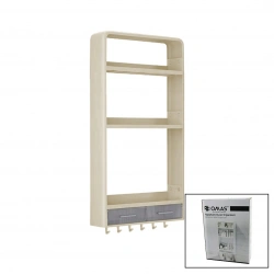 OMAŞ OM-0831 ( BEJ ) YAPIŞKANLI DUVAR ORGANİZERİ PLASTİK ( 3 RAF=14CM-19CM-30CM & 2 ÇEKMECE=40CM & 6 ASKI ) ( 19 PCARÇA )*6