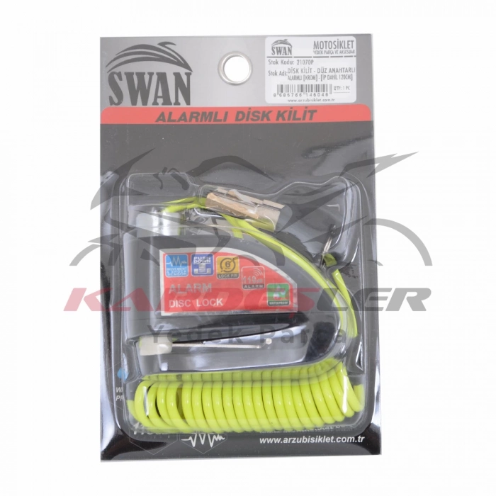 DİSK KİLİT - DÜZ ANAHTARLI - ALARMLI [SİYAH] [İP DAHİL 120CM]
