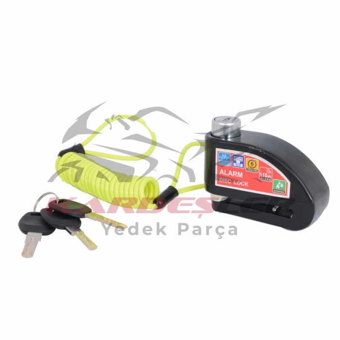DİSK KİLİT - DÜZ ANAHTARLI - ALARMLI [SİYAH] [İP DAHİL 120CM]
